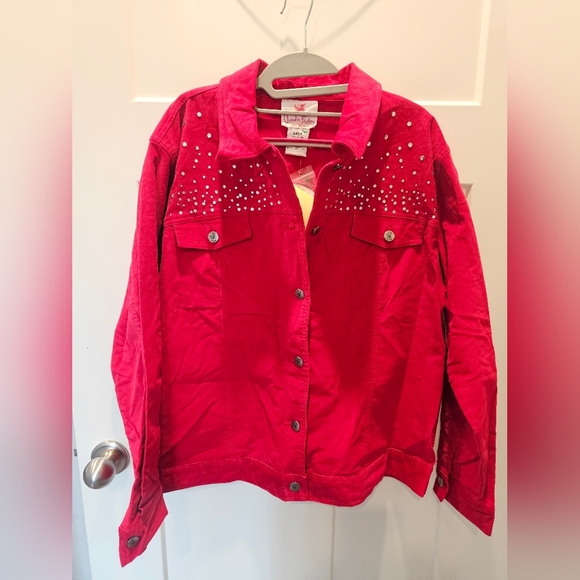 NWT Quacker Factory Red Corduroy Jacket Rhinestone Embellished Size Large - Picture 1 of 9